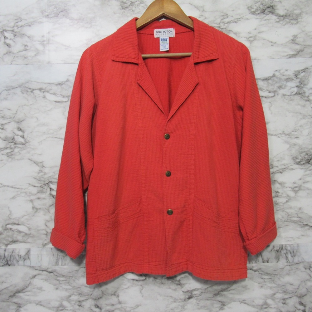 Ezze Wear Cord Cotton Collection Orange Chore Jacket Size Medium
